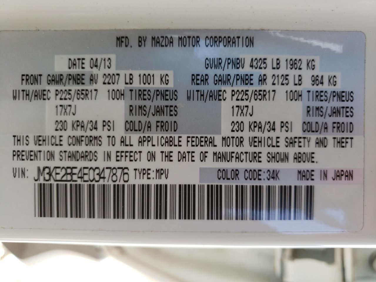 Photo 10 from auction – 2014 MAZDA CX-5 SPORT with VIN JM3KE2BE4E0347876