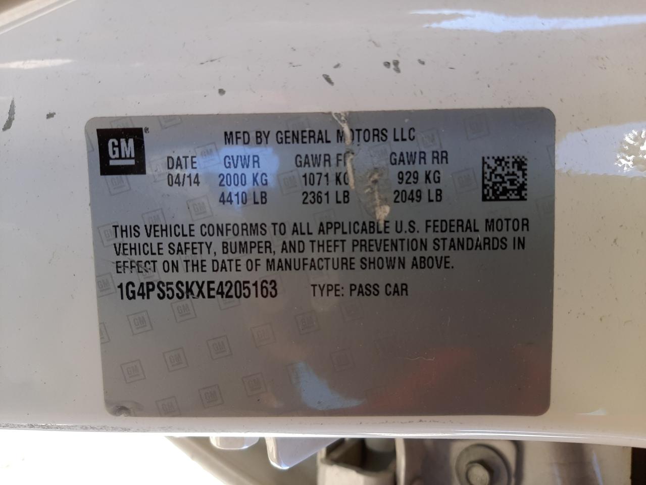 Photo 10 from auction – 2014 BUICK VERANO with VIN 1G4PS5SKXE4205163