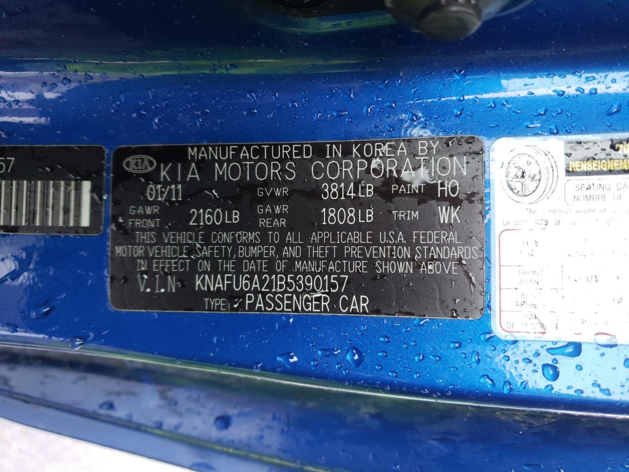 Photo 10 from auction – 2011 KIA FORTE EX with VIN KNAFU6A21B5390157