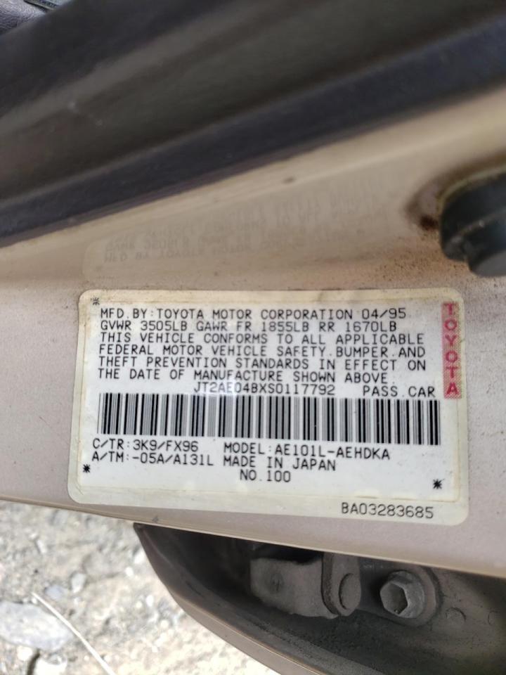 Photo 10 from auction – 1995 TOYOTA COROLLA with VIN JT2AE04BXS0117792
