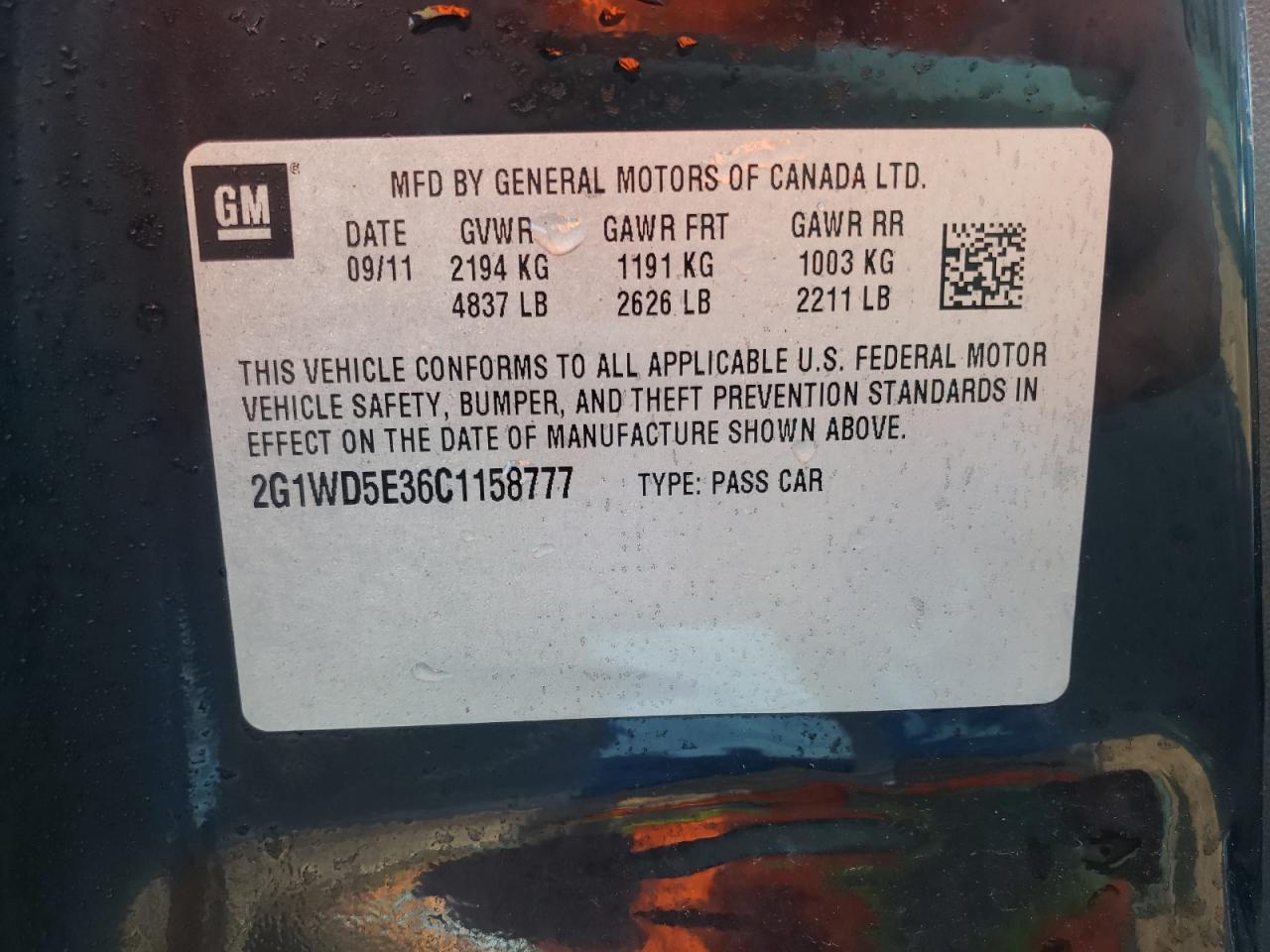 Photo 10 from auction – 2012 CHEVROLET IMPALA POL with VIN 2G1WD5E36C1158777