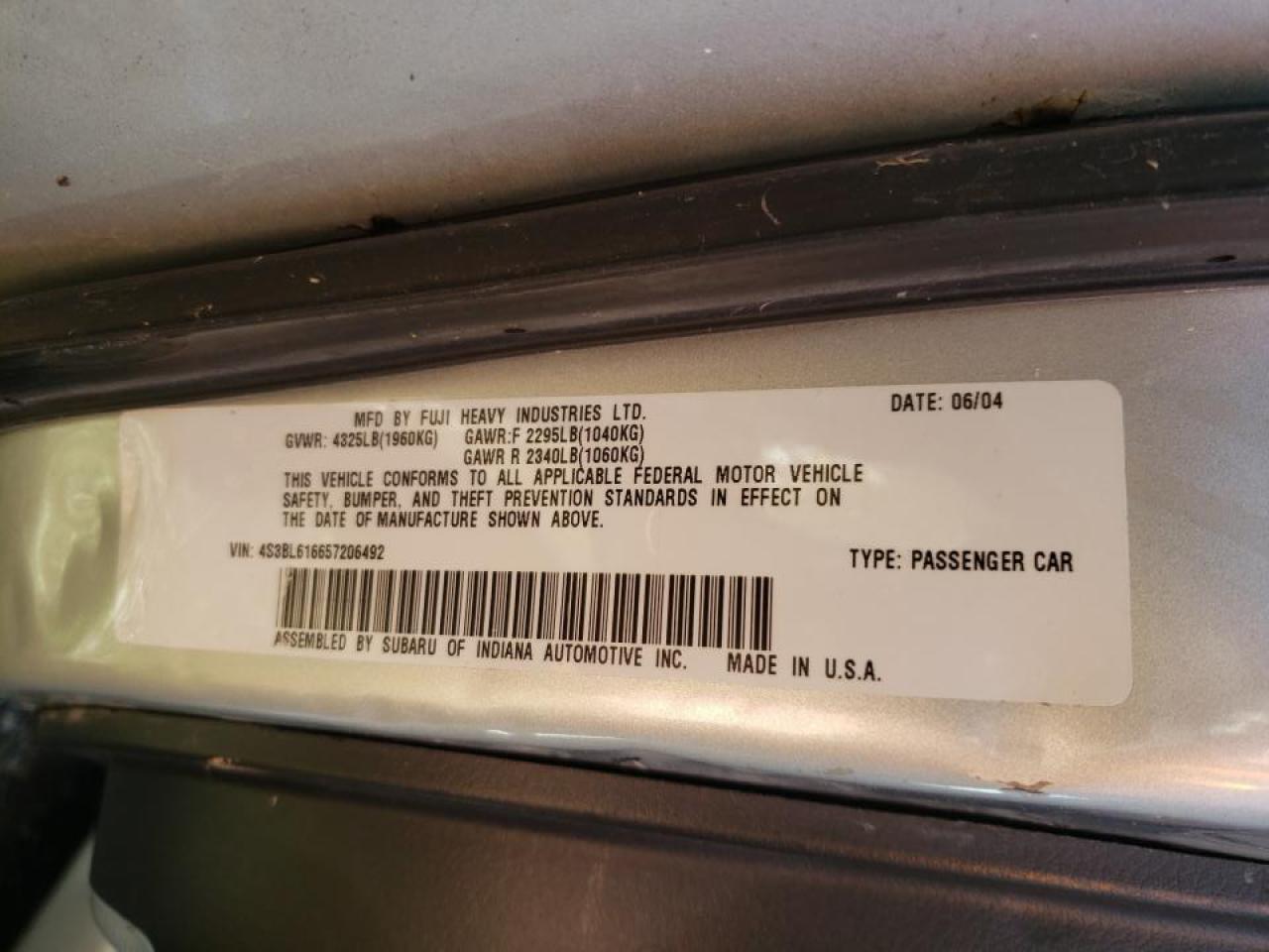 Photo 10 from auction – 2005 SUBARU LEGACY 2.5 with VIN 4S3BL616657206492