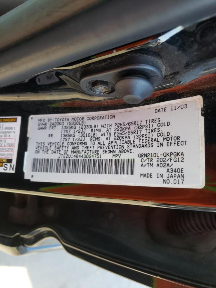 Photo 10 from auction – 2004 TOYOTA 4RUNNER SR with VIN JTEZU14R440024751