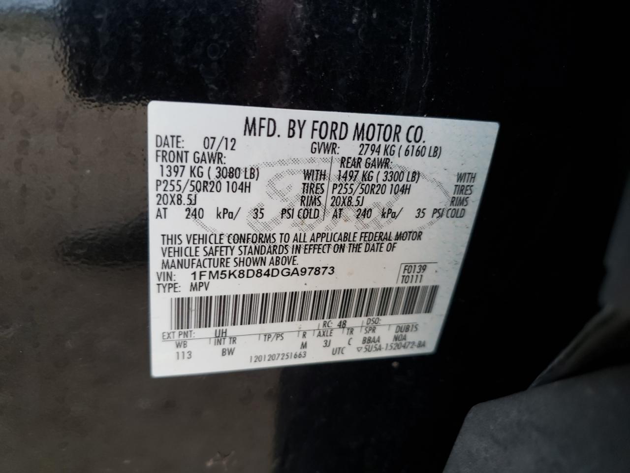 Photo 10 from auction – 2013 FORD EXPLORER X with VIN 1FM5K8D84DGA97873