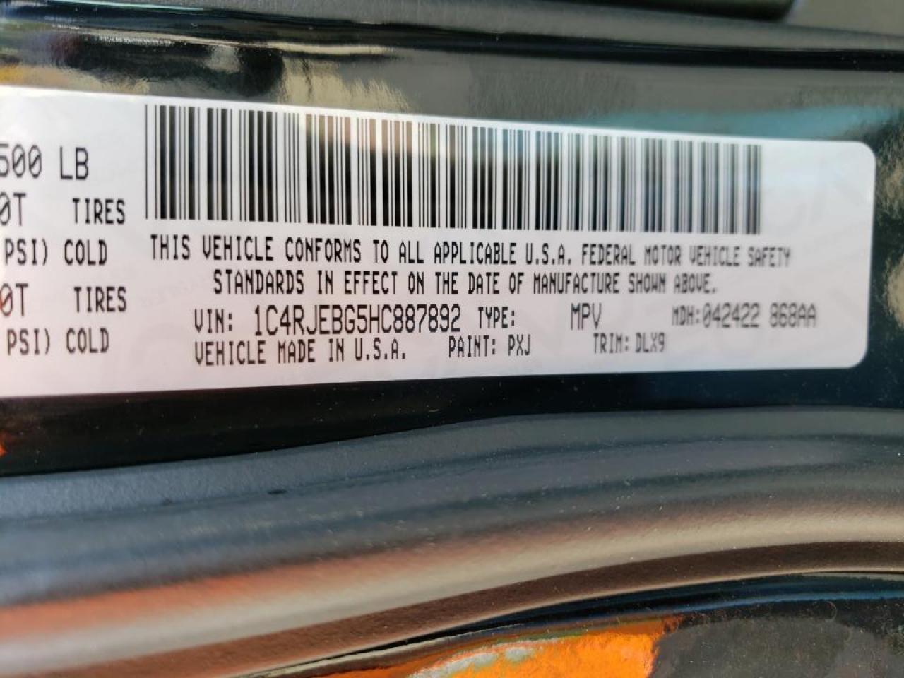 Photo 10 from auction – 2017 JEEP GRAND CHER with VIN 1C4RJEBG5HC887892