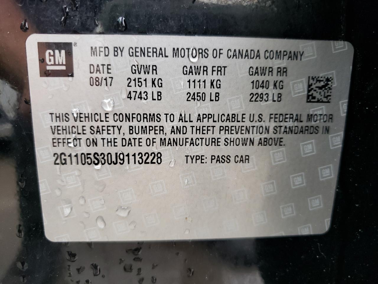 Photo 10 from auction – 2018 CHEVROLET IMPALA LT with VIN 2G1105S30J9113228