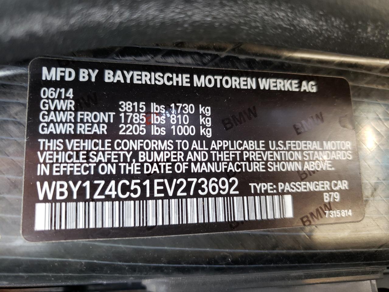 Photo 10 from auction – 2014 BMW I3 REX with VIN WBY1Z4C51EV273692