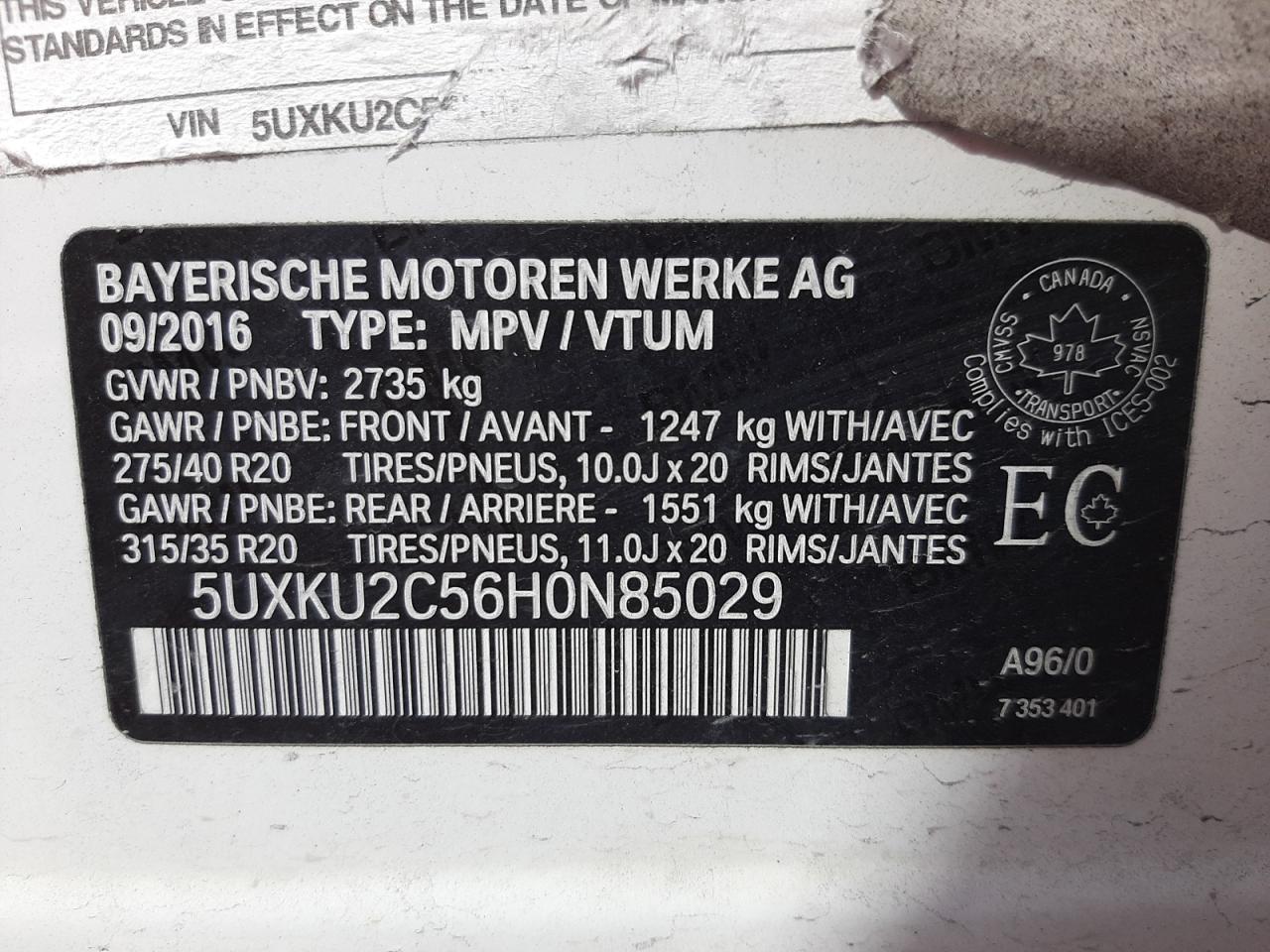 Photo 10 from auction – 2017 BMW X6 XDRIVE3 with VIN 5UXKU2C56H0N85029