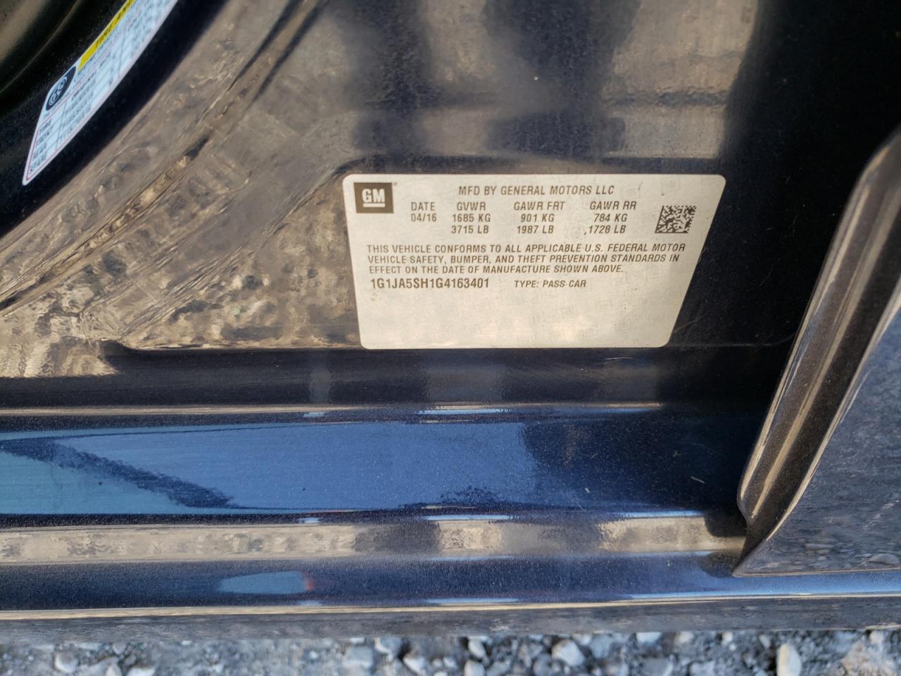 Photo 10 from auction – 2016 CHEVROLET SONIC LS with VIN 1G1JA5SH1G4163401