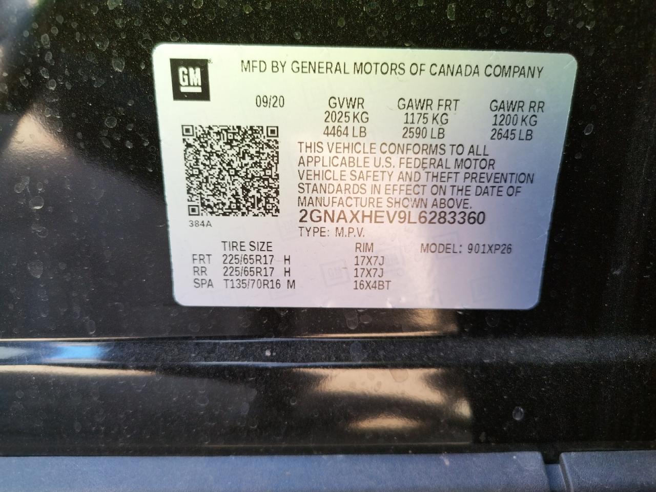 Photo 10 from auction – 2020 CHEVROLET EQUINOX LS with VIN 2GNAXHEV9L6283360