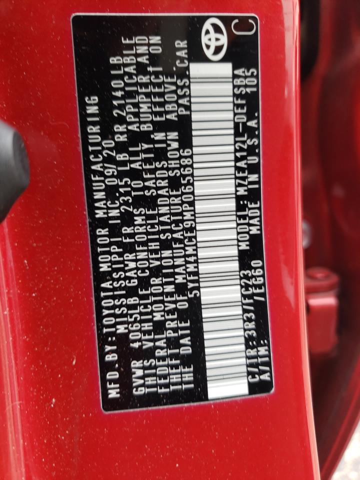 Photo 10 from auction – 2021 TOYOTA COROLLA SE with VIN 5YFM4MCE9MP065686