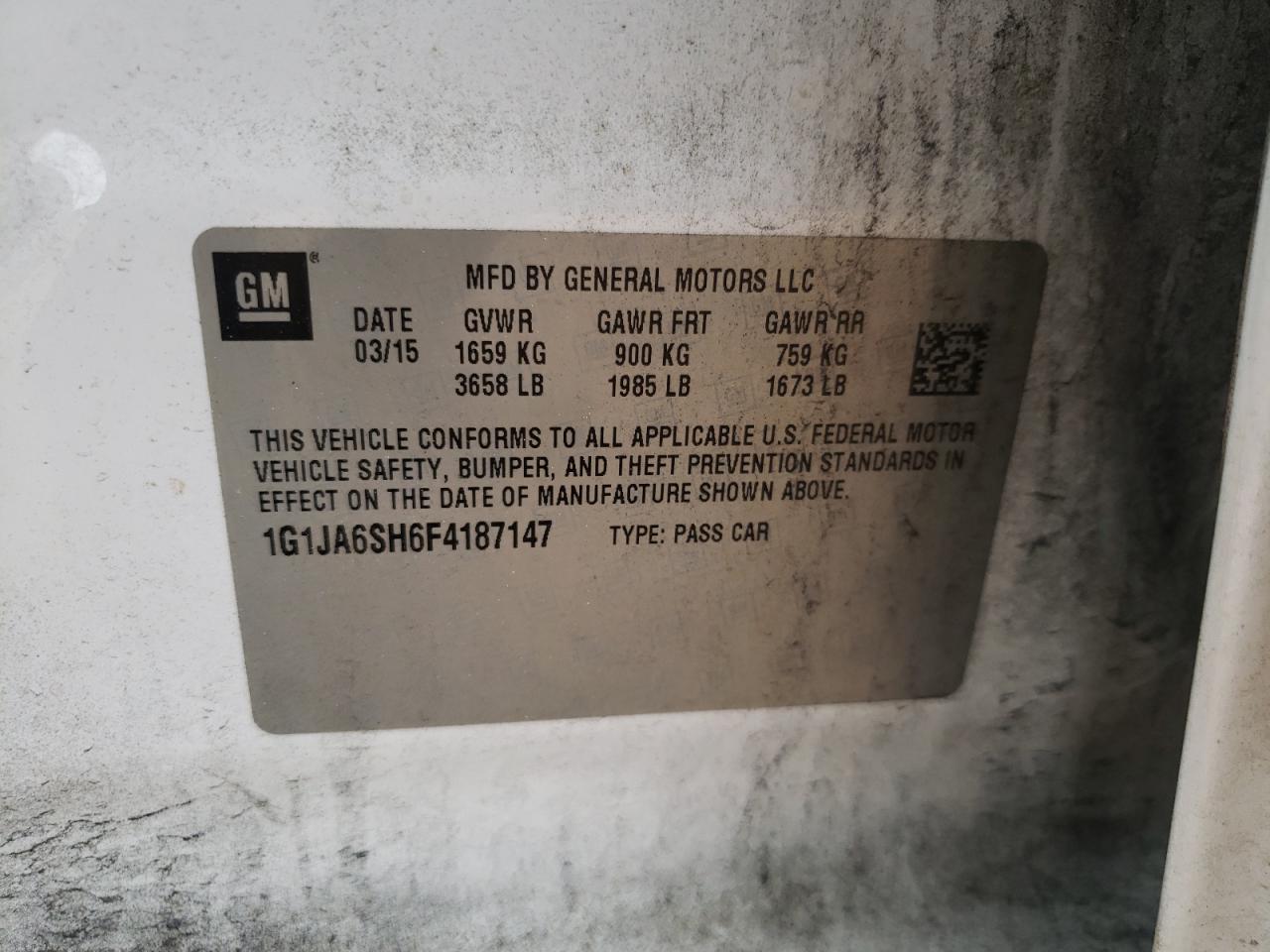 Photo 10 from auction – 2015 CHEVROLET SONIC LS with VIN 1G1JA6SH6F4187147