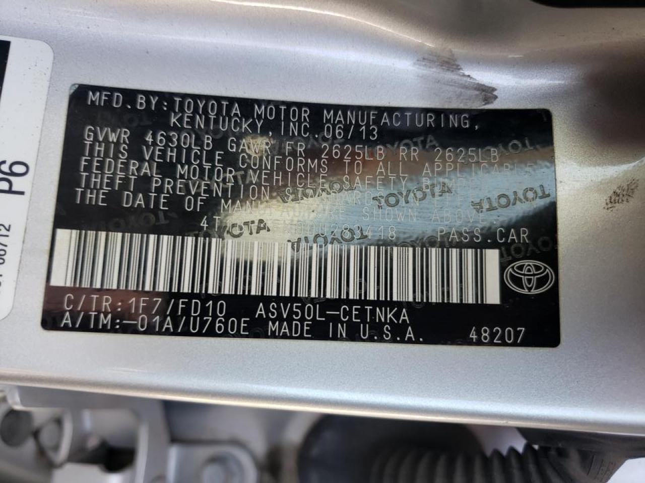 Photo 10 from auction – 2013 TOYOTA CAMRY L with VIN 4T1BF1FK0DU283418