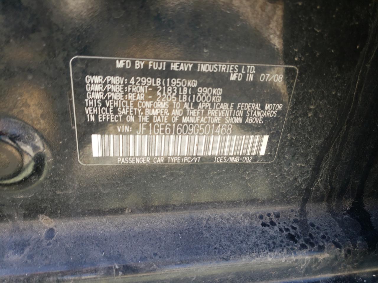 Photo 10 from auction – 2009 SUBARU IMPREZA 2. with VIN JF1GE61609G501468