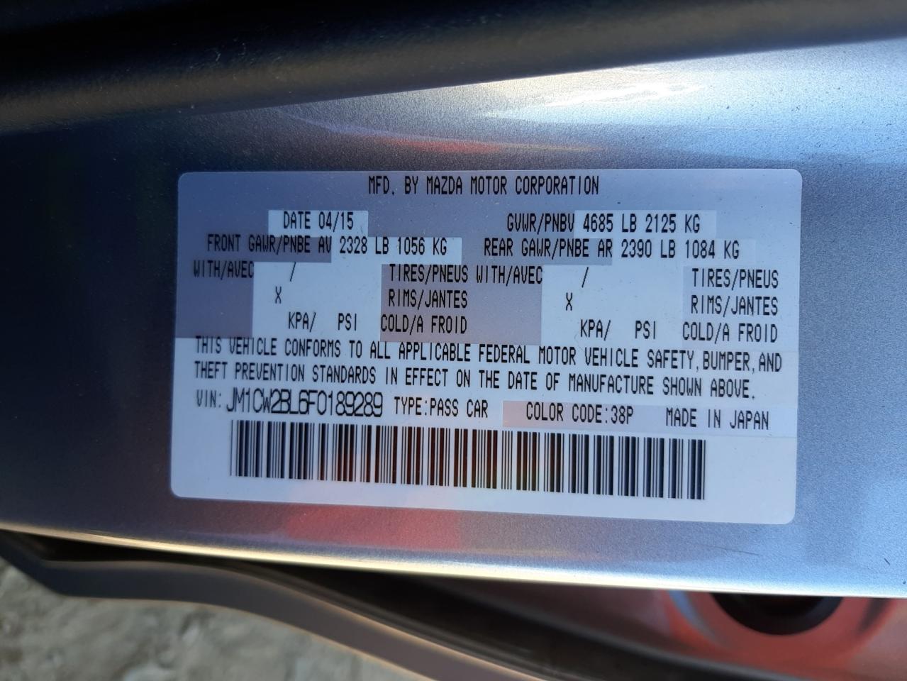 Photo 10 from auction – 2015 MAZDA 5 SPORT with VIN JM1CW2BL6F0189289