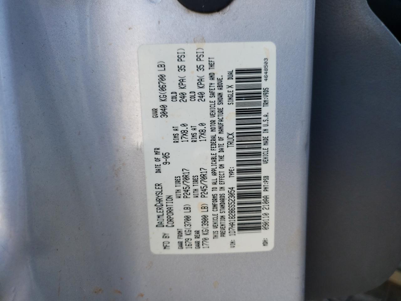 Photo 10 from auction – 2007 DODGE RAM 1500 S with VIN 1D7HA18K97J587983