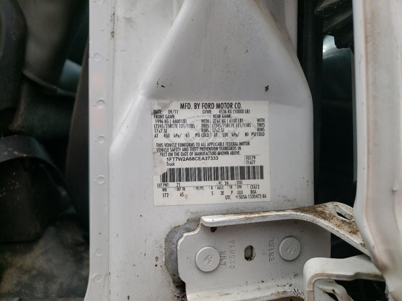 Photo 10 from auction – 2012 FORD F250 SUPER with VIN 1FT7W2A68CEA37333