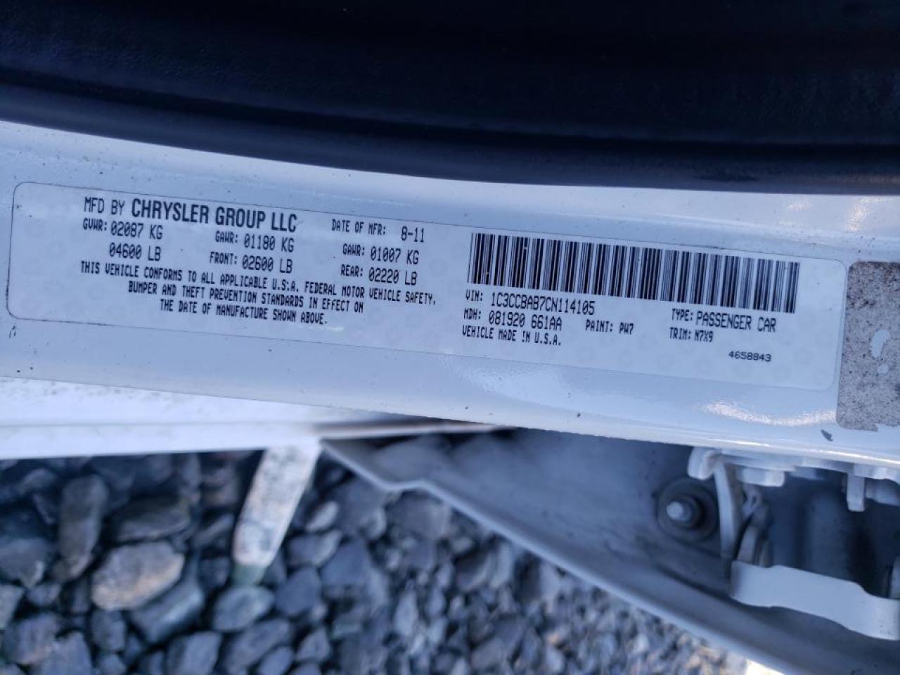 Photo 10 from auction – 2012 CHRYSLER 200 LX with VIN 1C3CCBAB7CN114105