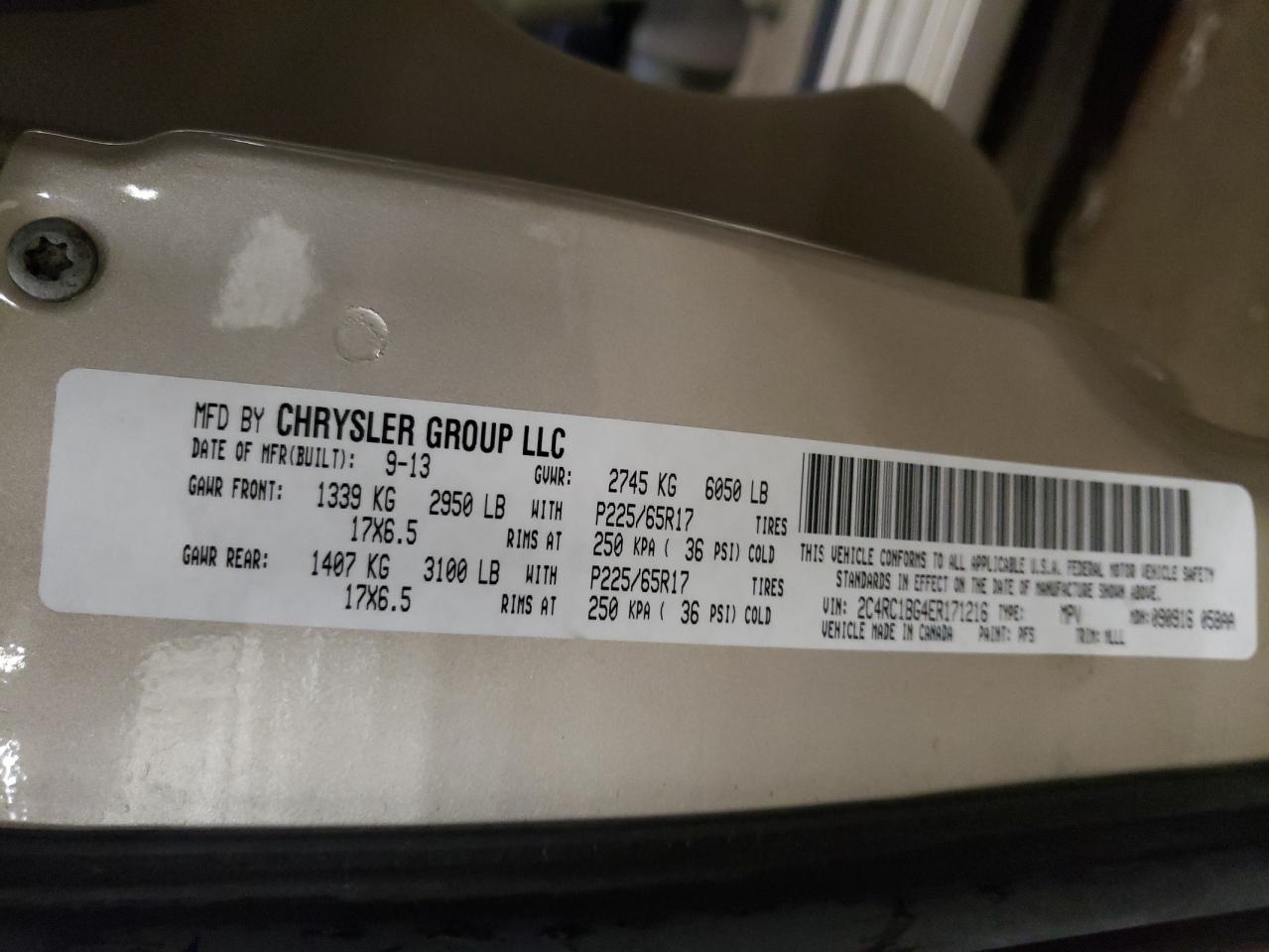 Photo 10 from auction – 2014 CHRYSLER TOWN & COU with VIN 2C4RC1BG4ER171216