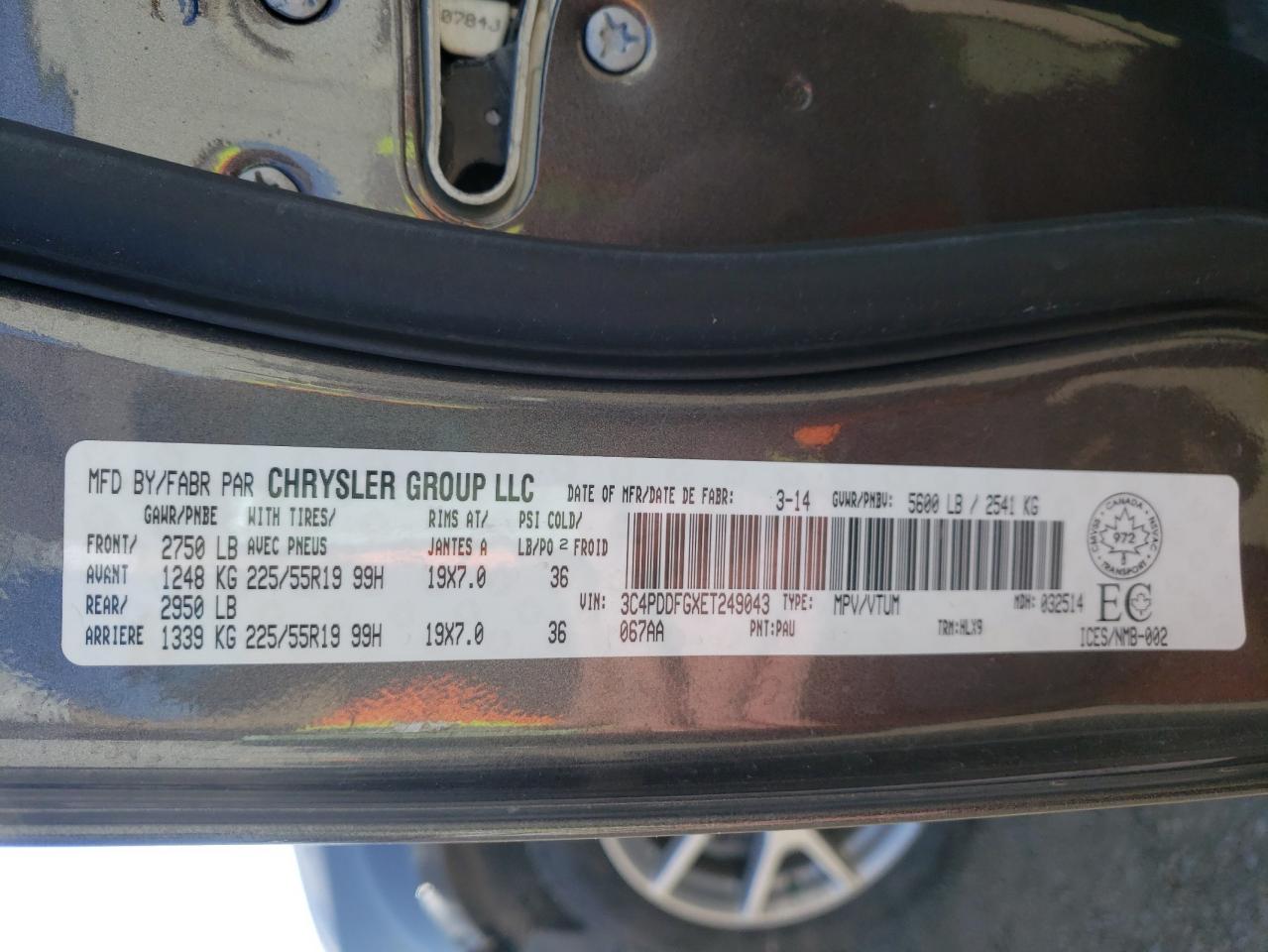 Photo 10 from auction – 2014 DODGE JOURNEY R/ with VIN 3C4PDDFGXET249043