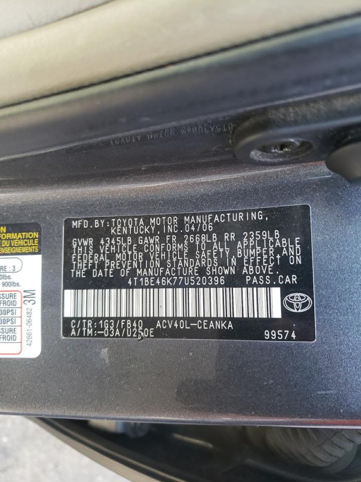 Photo 10 from auction – 2007 TOYOTA CAMRY CE with VIN 4T1BE46K77U520396
