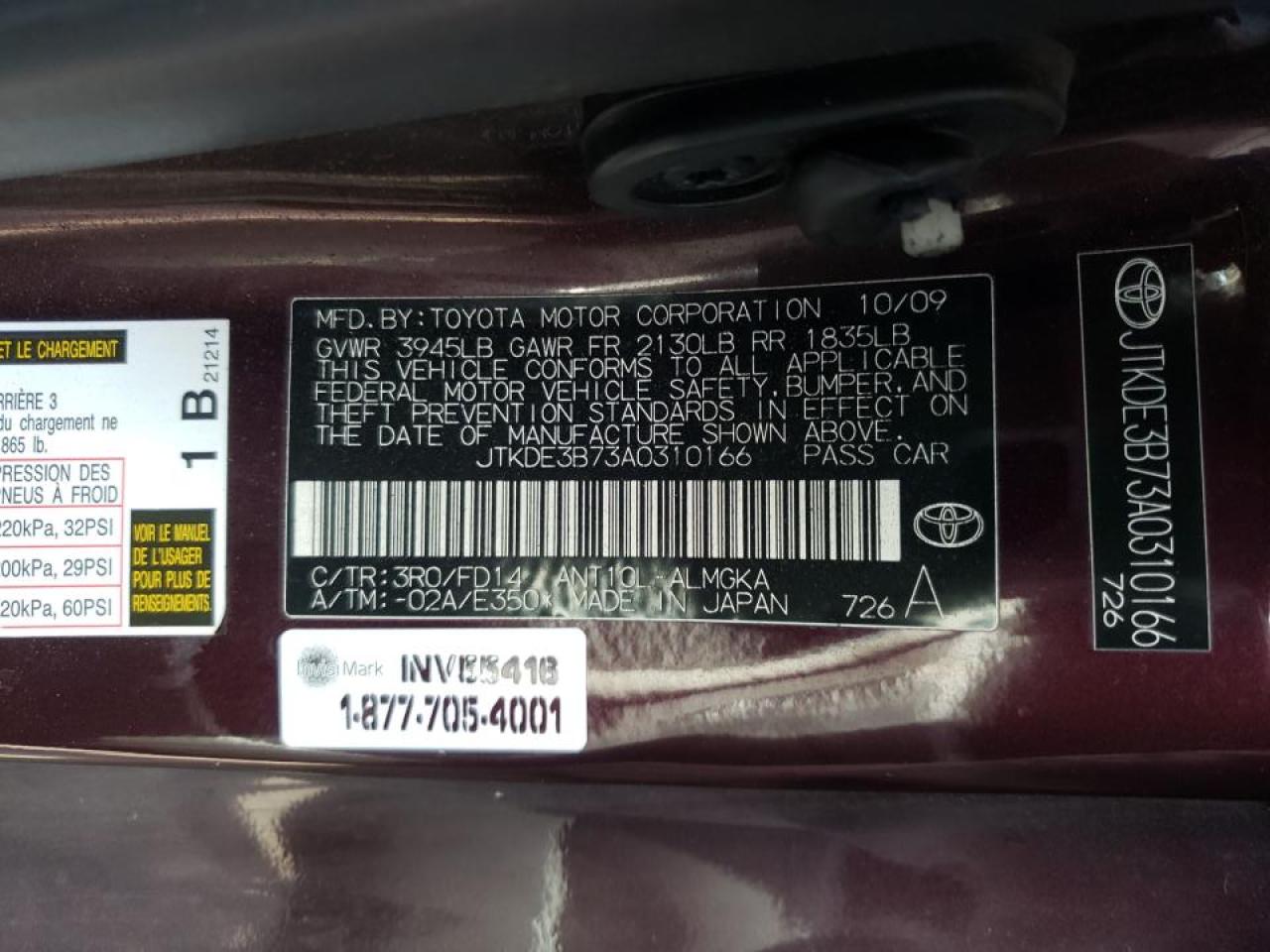Photo 10 from auction – 2010 TOYOTA SCION TC with VIN JTKDE3B73A0310166