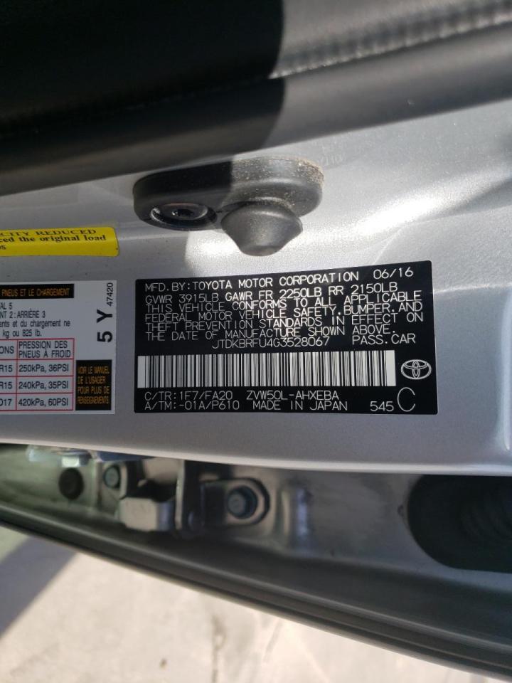 Photo 10 from auction – 2016 TOYOTA PRIUS with VIN JTDKBRFU4G3528067