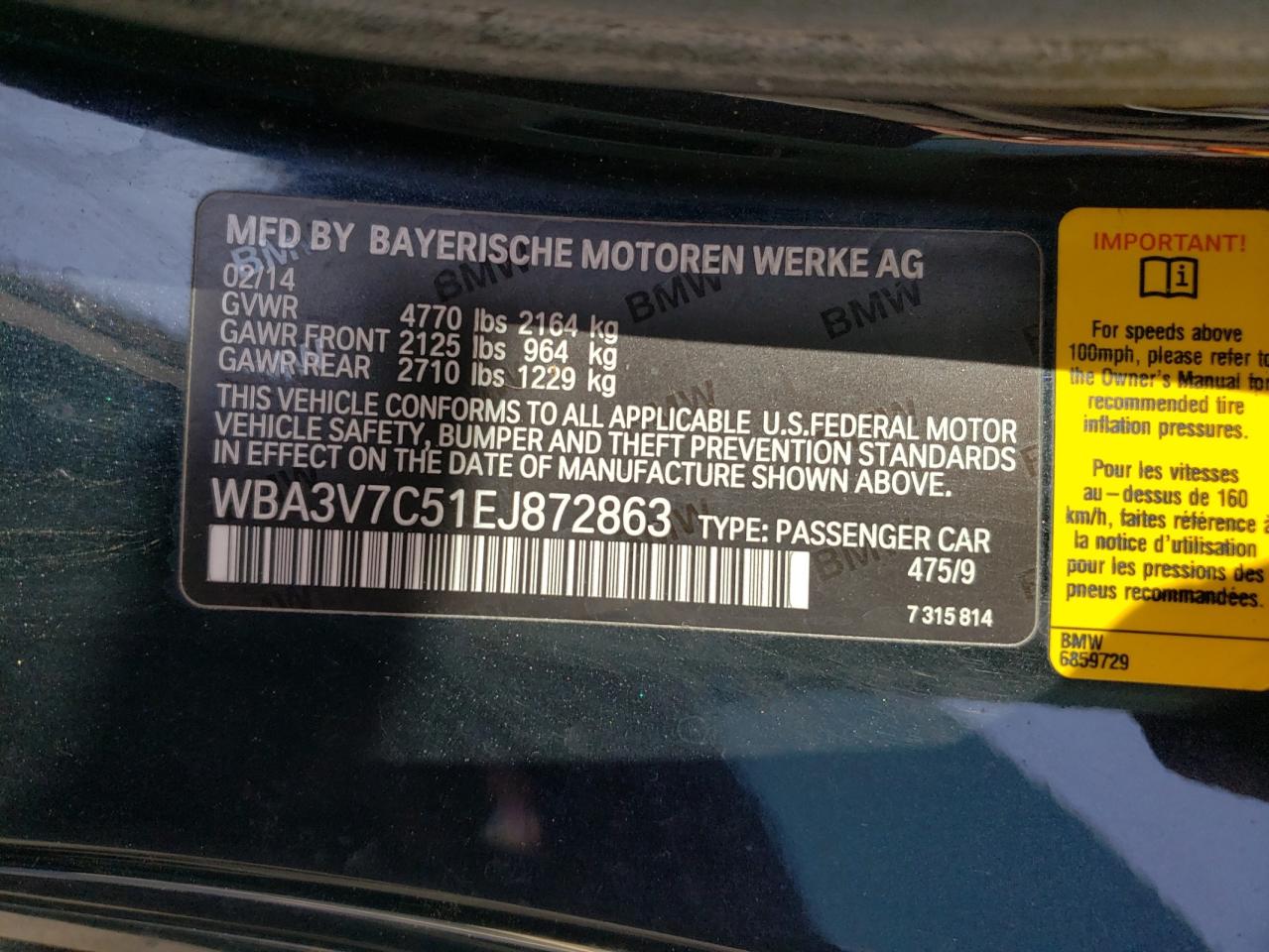 Photo 10 from auction – 2014 BMW 4 SERIES with VIN WBA3V7C51EJ872863