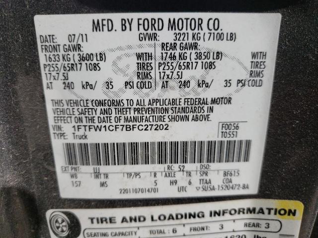 Zdjęcie 10 z aukcji – 2011 FORD F150 SUPER z VIN 1FTFW1CF7BFC27202