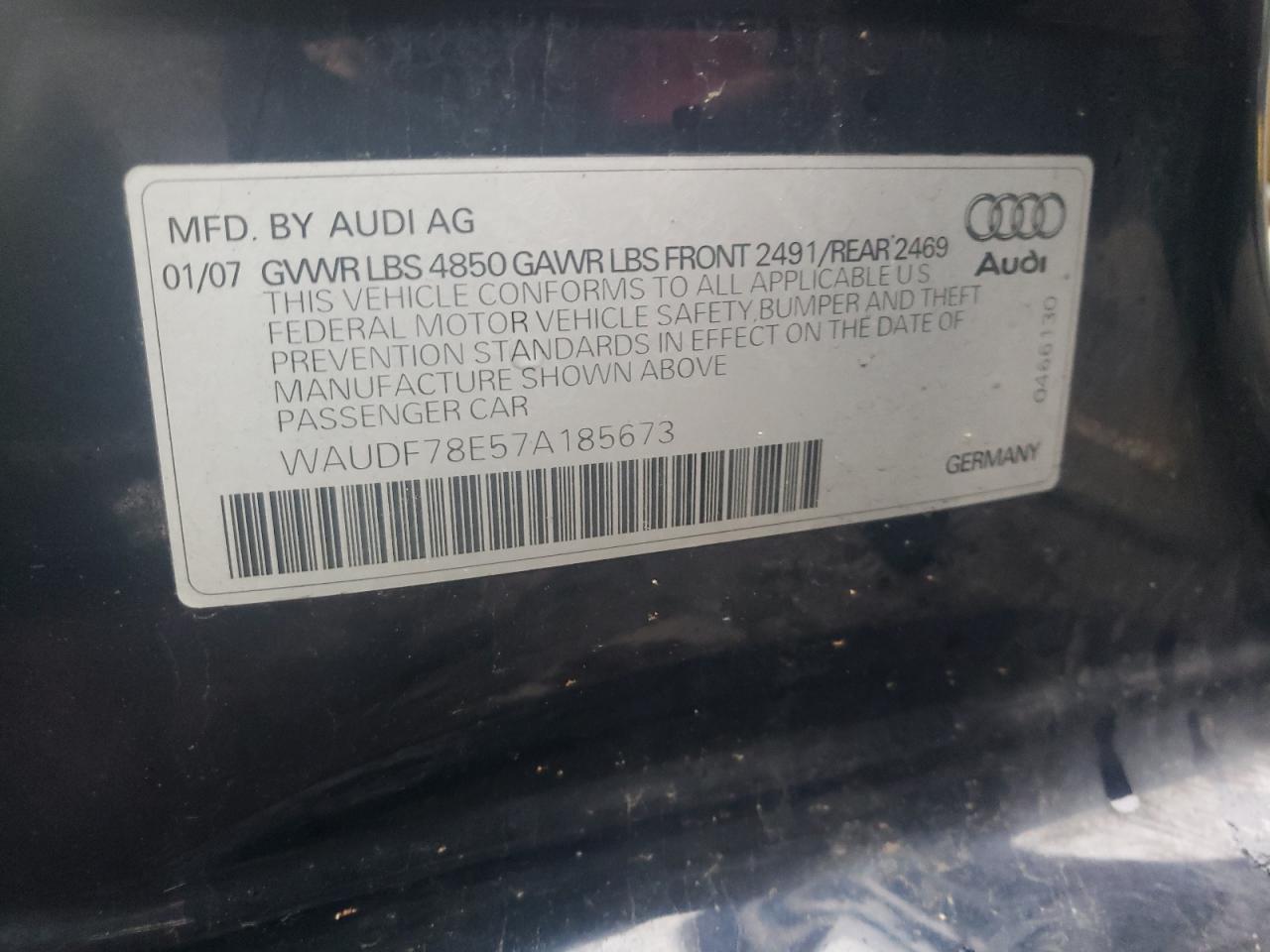 Photo 10 from auction – 2007 AUDI A4 2.0T QU with VIN WAUDF78E57A185673