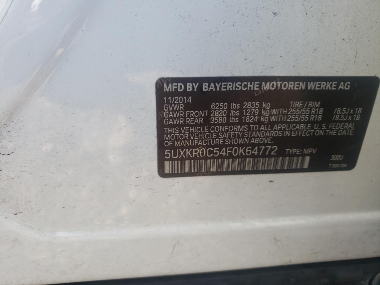 Photo 10 from auction – 2015 BMW X5 XDRIVE3 with VIN 5UXKR0C54F0K64772