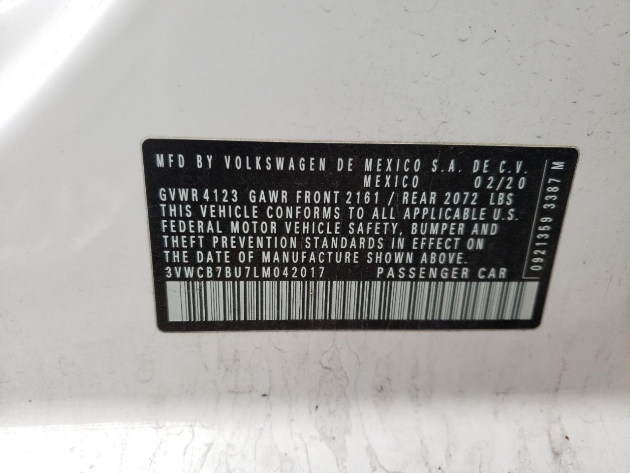 Photo 10 from auction – 2020 VOLKSWAGEN JETTA S with VIN 3VWCB7BU7LM042017