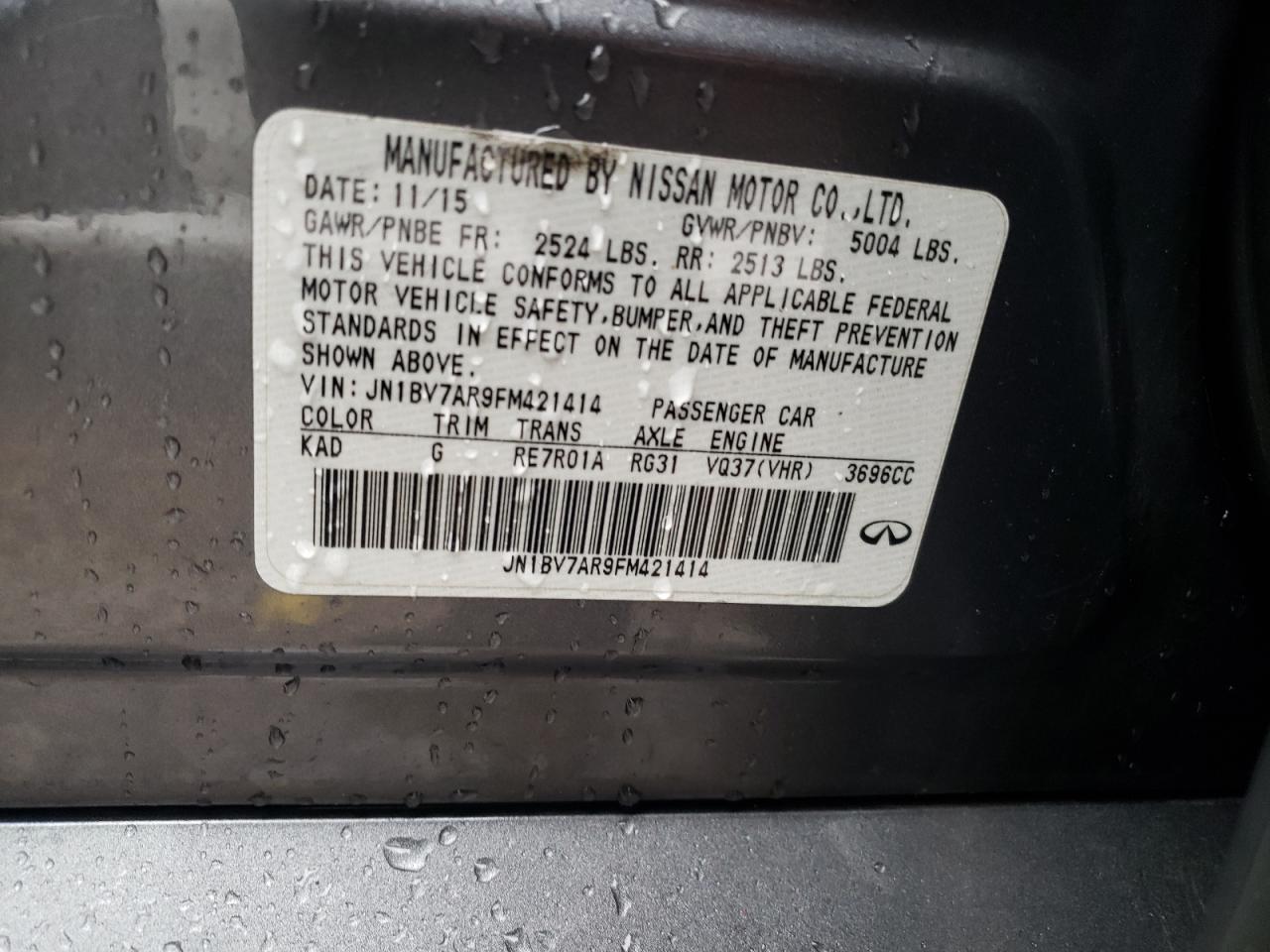 Photo 10 from auction – 2015 INFINITI Q50 BASE with VIN JN1BV7AR9FM421414