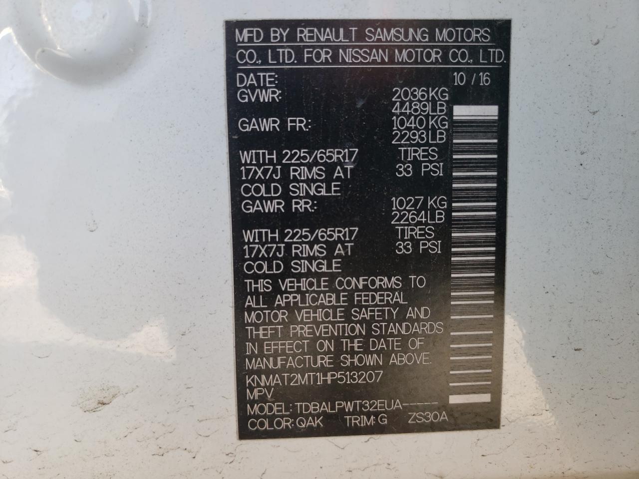 Photo 10 from auction – 2017 NISSAN ROGUE S with VIN KNMAT2MT1HP513207