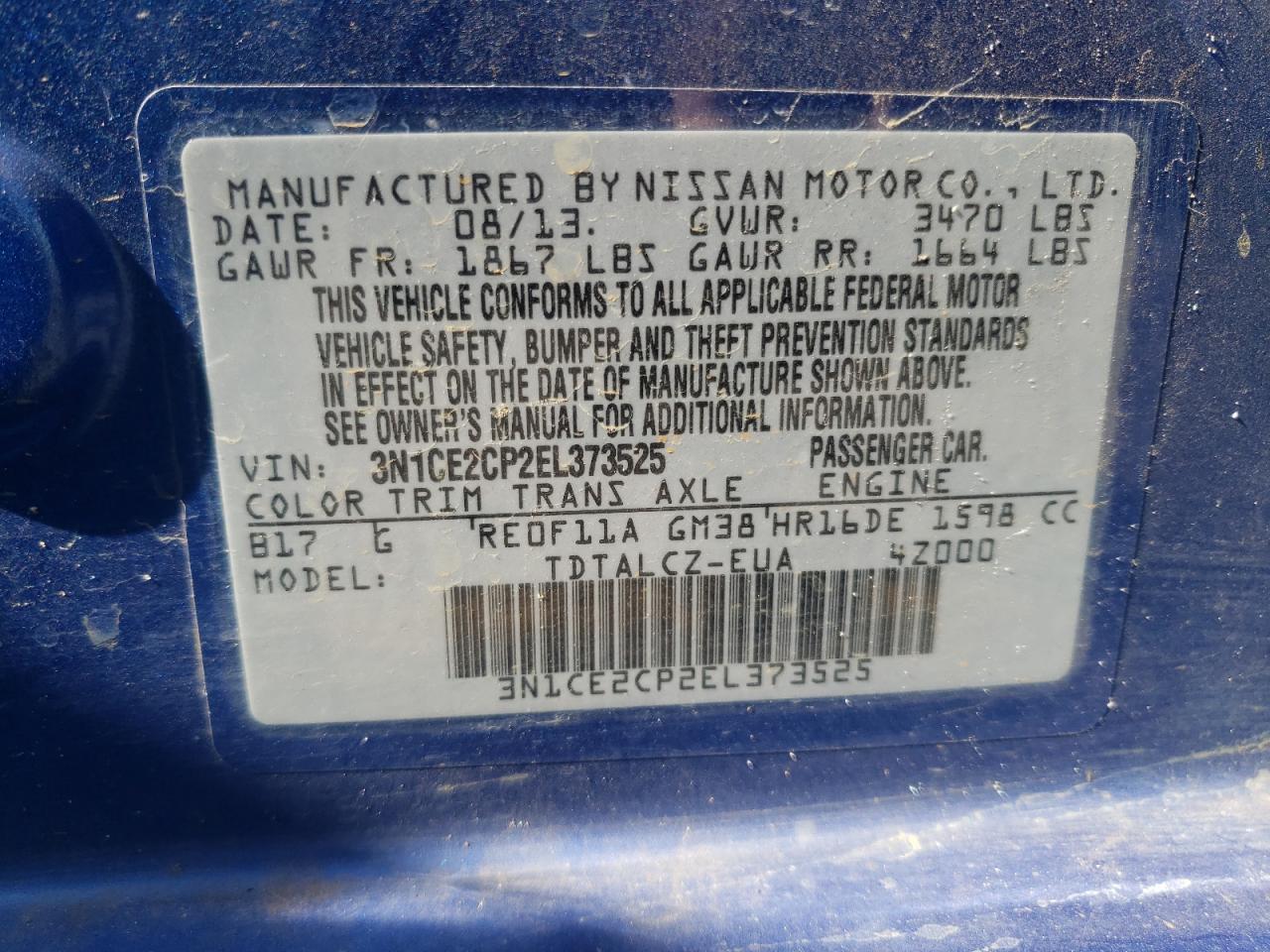 Photo 10 from auction – 2014 NISSAN VERSA NOTE with VIN 3N1CE2CP2EL373525