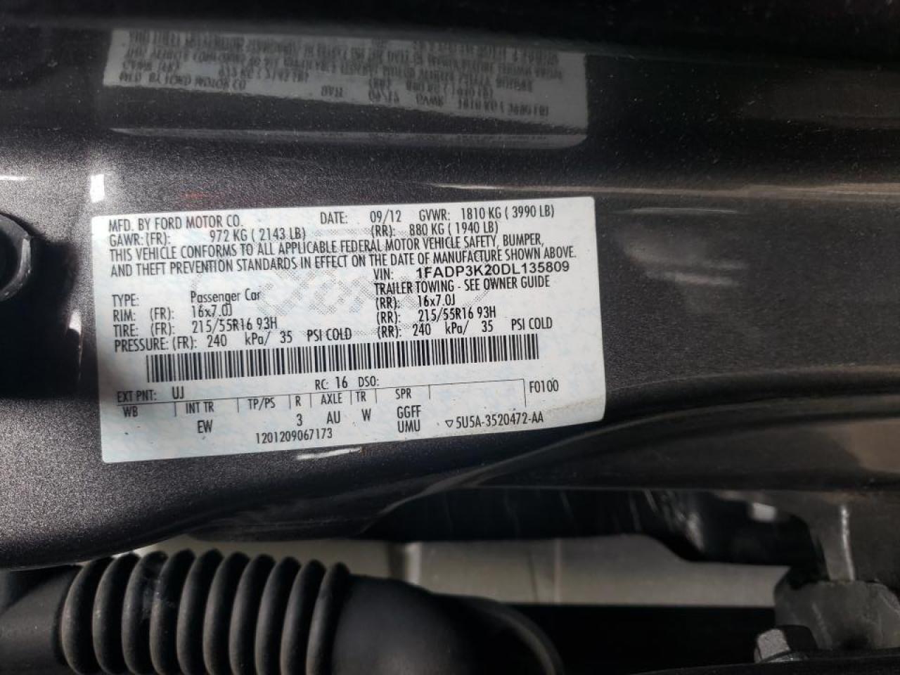 صورة رقم 10 من المزاد - 2013 FORD FOCUS SE مع VIN 1FADP3K20DL135809