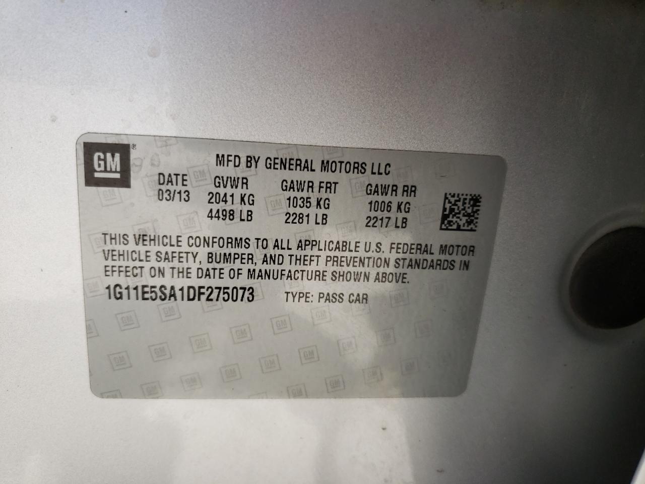 Photo 10 from auction – 2013 CHEVROLET MALIBU 2LT with VIN 1G11E5SA1DF275073