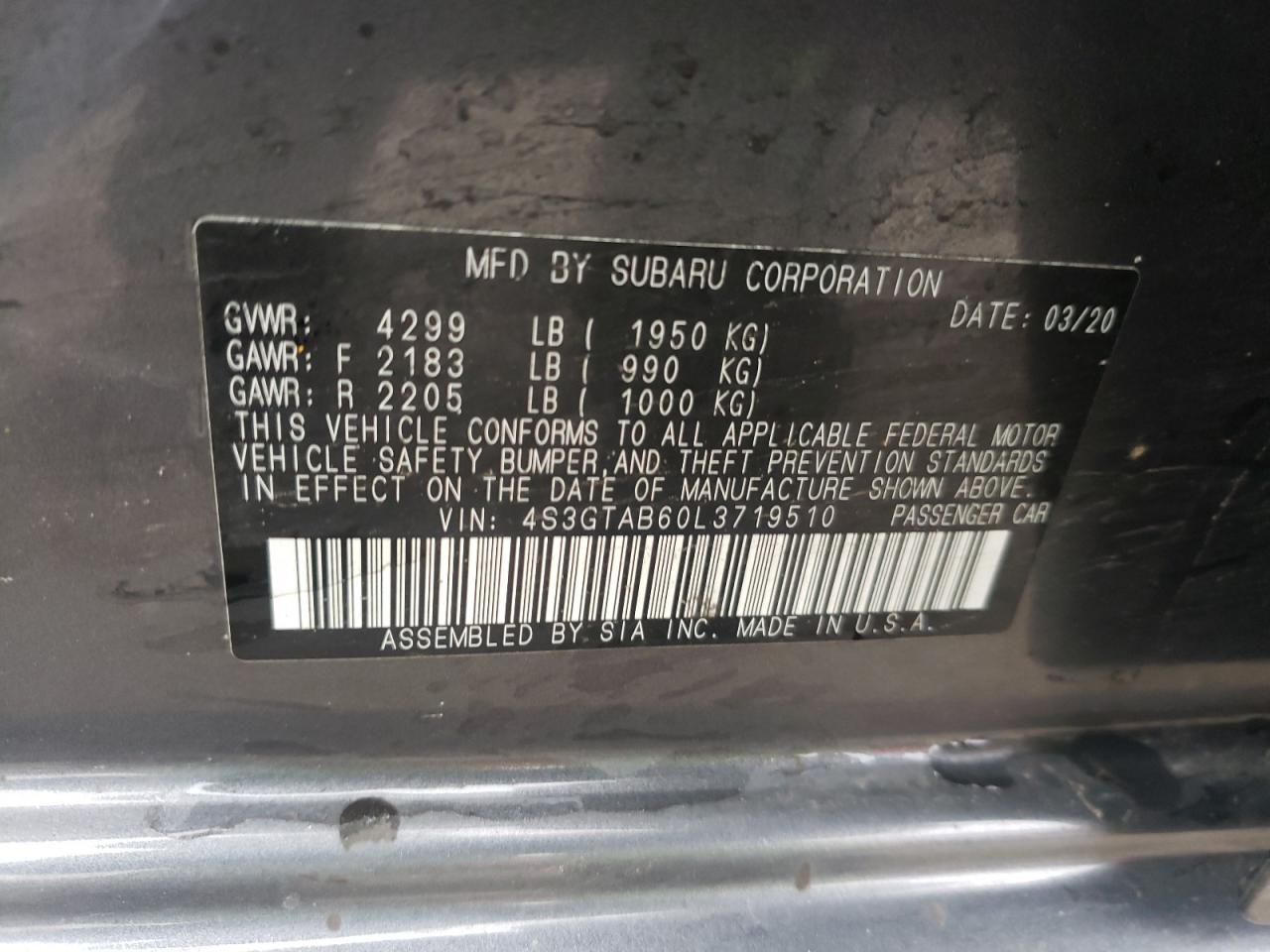 Photo 20 from auction – 2020 SUBARU IMPREZA with VIN 4S3GTAB60L3719510