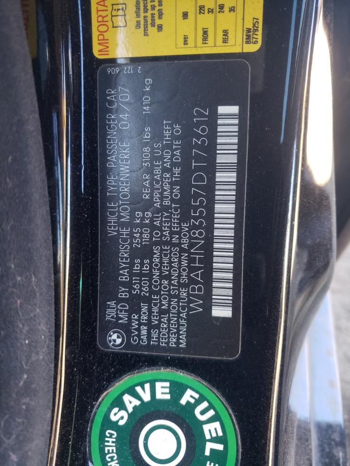 Photo 10 from auction – 2007 BMW 750 with VIN WBAHN83557DT73612