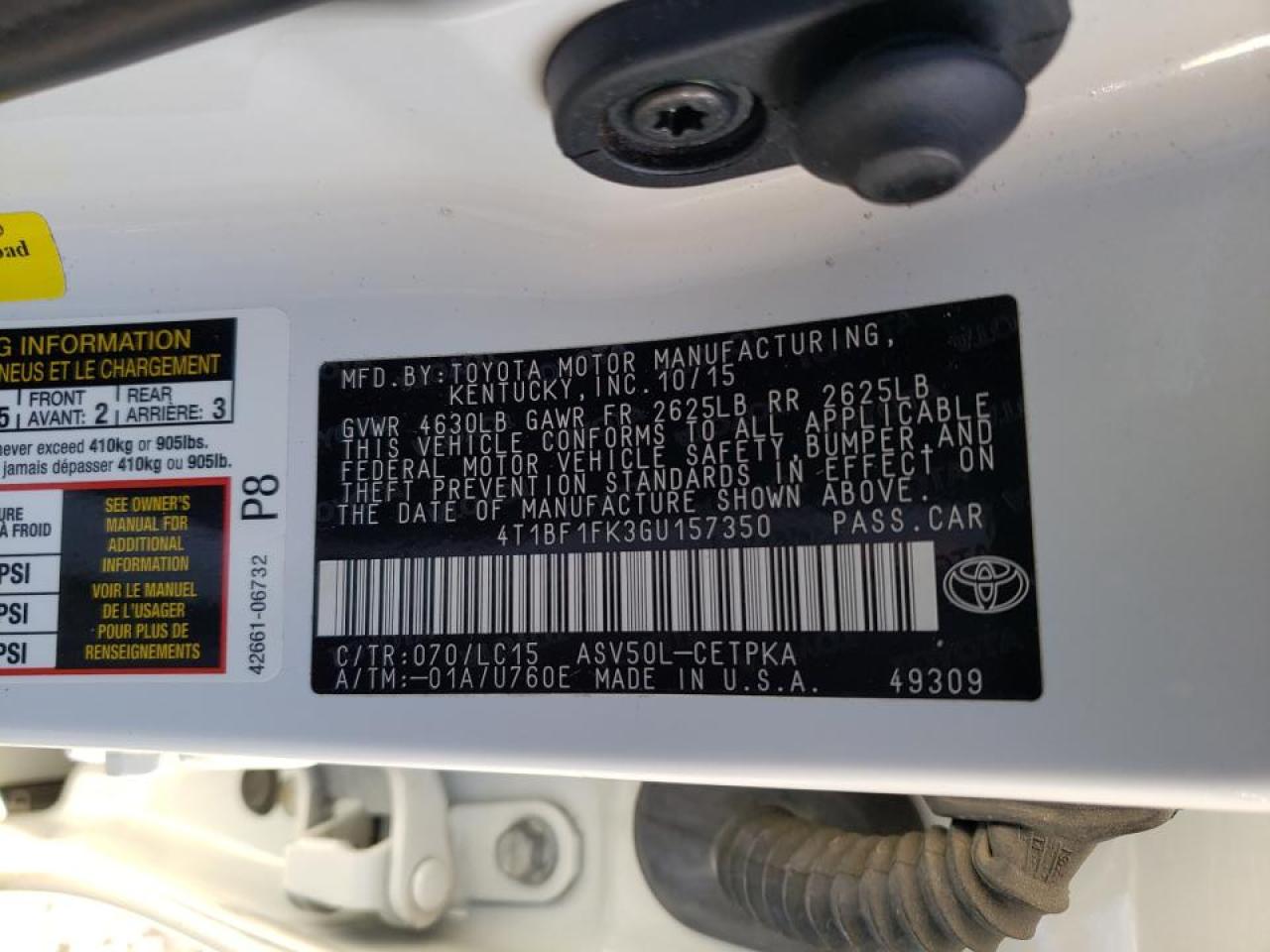 Photo 10 from auction – 2016 TOYOTA CAMRY LE with VIN 4T1BF1FK3GU157350