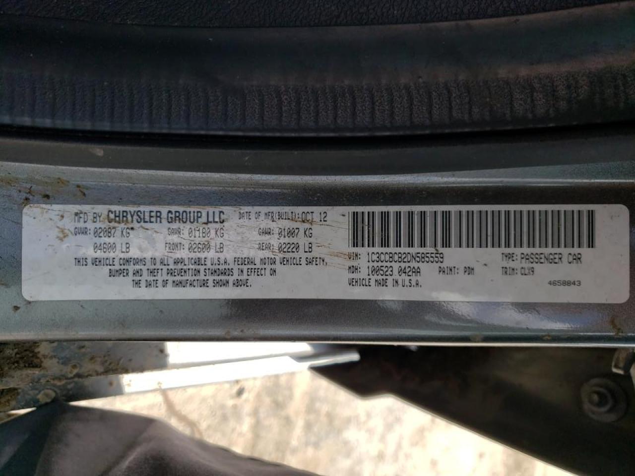 Photo 10 from auction – 2013 CHRYSLER 200 LIMITE with VIN 1C3CCBCB2DN585559