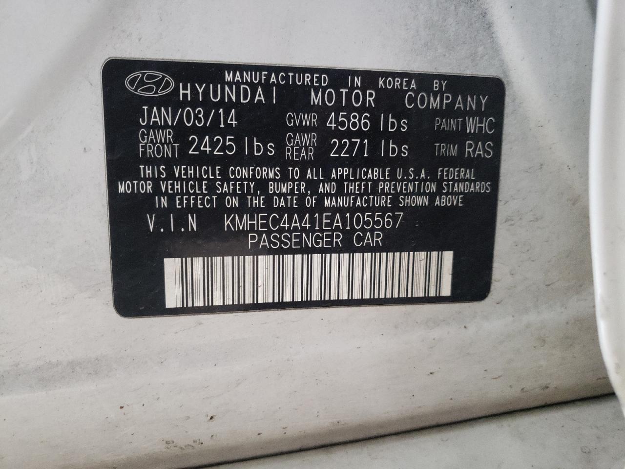 Photo 10 from auction – 2014 HYUNDAI SONATA HYB with VIN KMHEC4A41EA105567