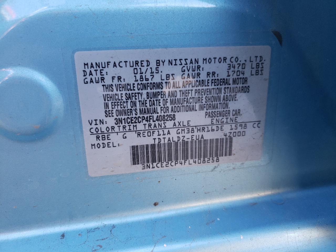 Photo 10 from auction – 2015 NISSAN VERSA NOTE with VIN 3N1CE2CP4FL408258