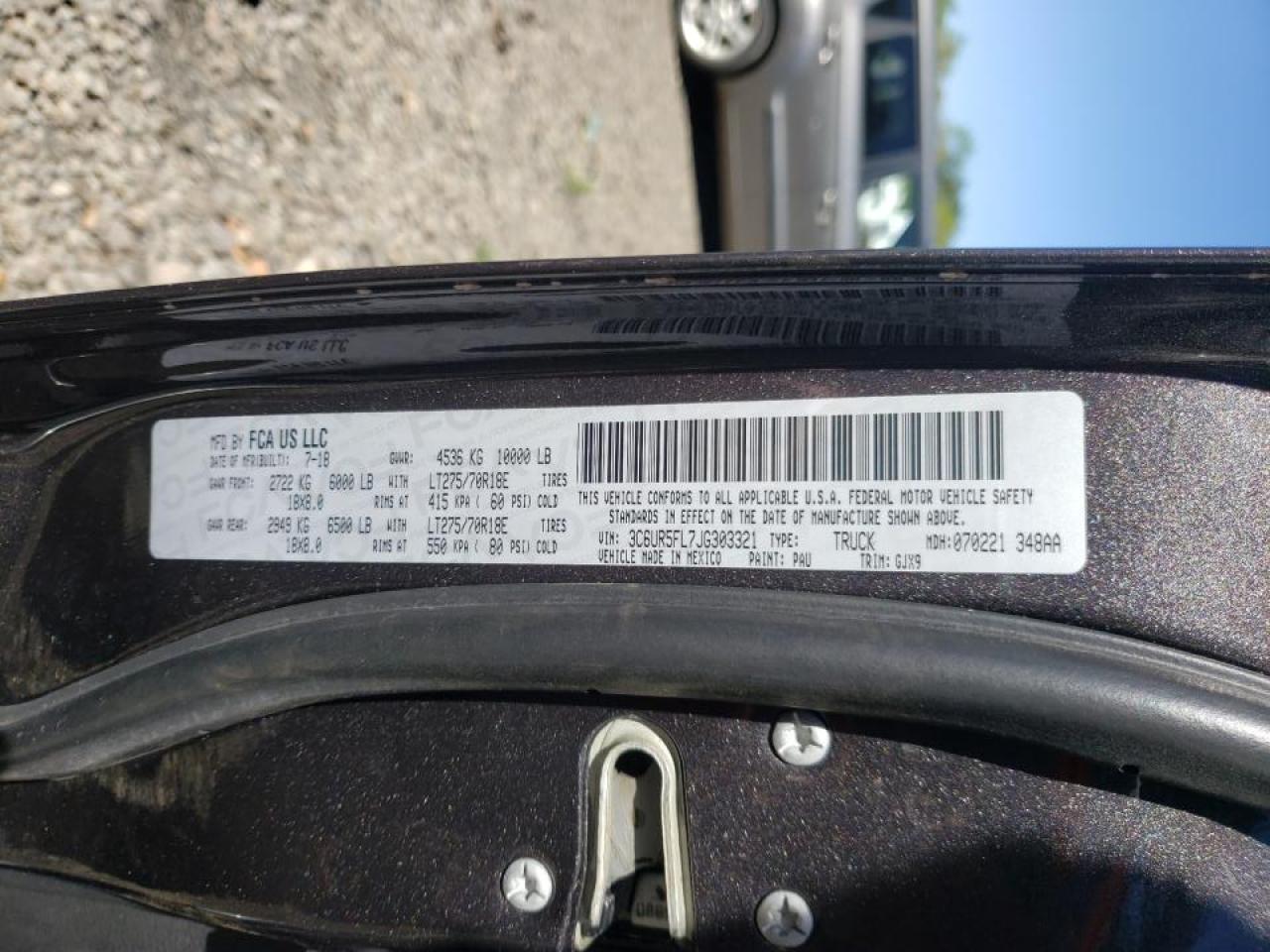Photo 10 from auction – 2018 RAM 2500 LARAM with VIN 3C6UR5FL7JG303321