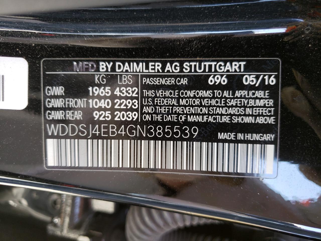 Photo 10 from auction – 2016 MERCEDES-BENZ CLA 250 with VIN WDDSJ4EB4GN385539