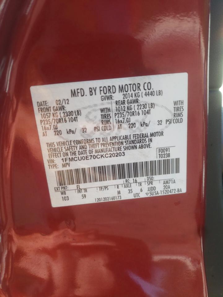 Photo 10 from auction – 2012 FORD ESCAPE LIM with VIN 1FMCU0E70CKC20203
