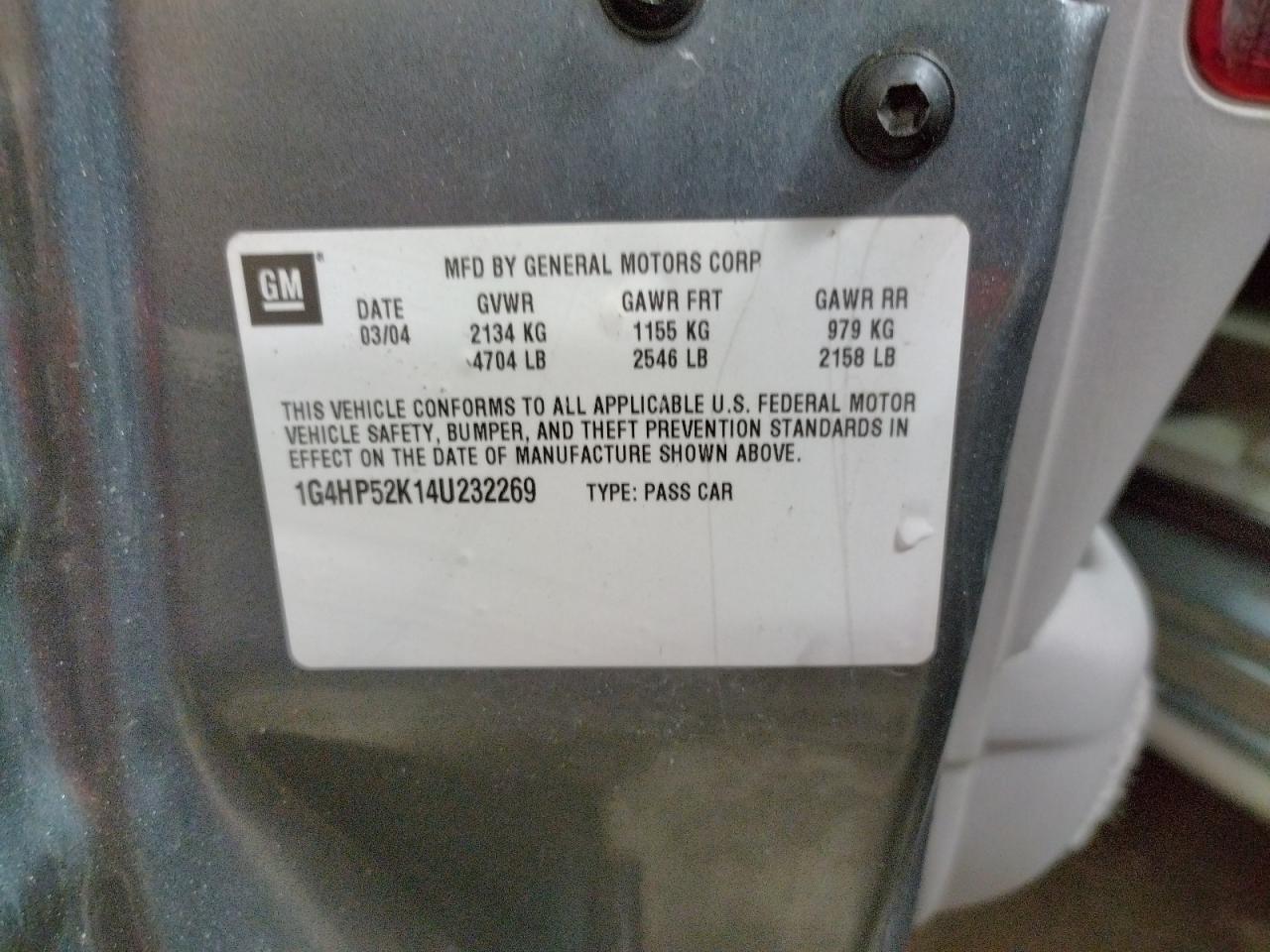 Photo 10 from auction – 2004 BUICK LESABRE CU with VIN 1G4HP52K14U232269