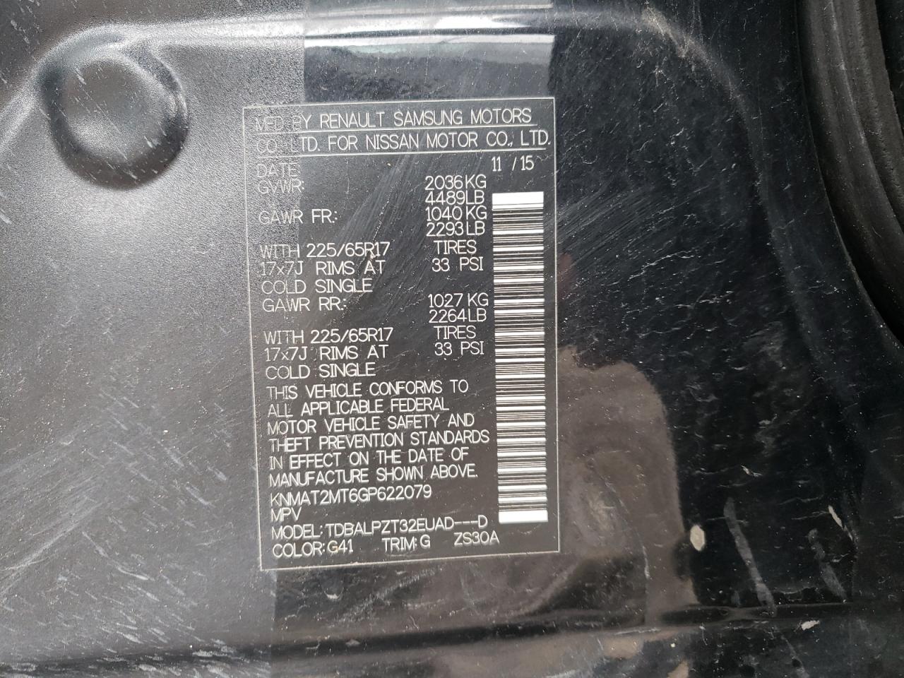 Photo 10 from auction – 2016 NISSAN ROGUE S with VIN KNMAT2MT6GP622079
