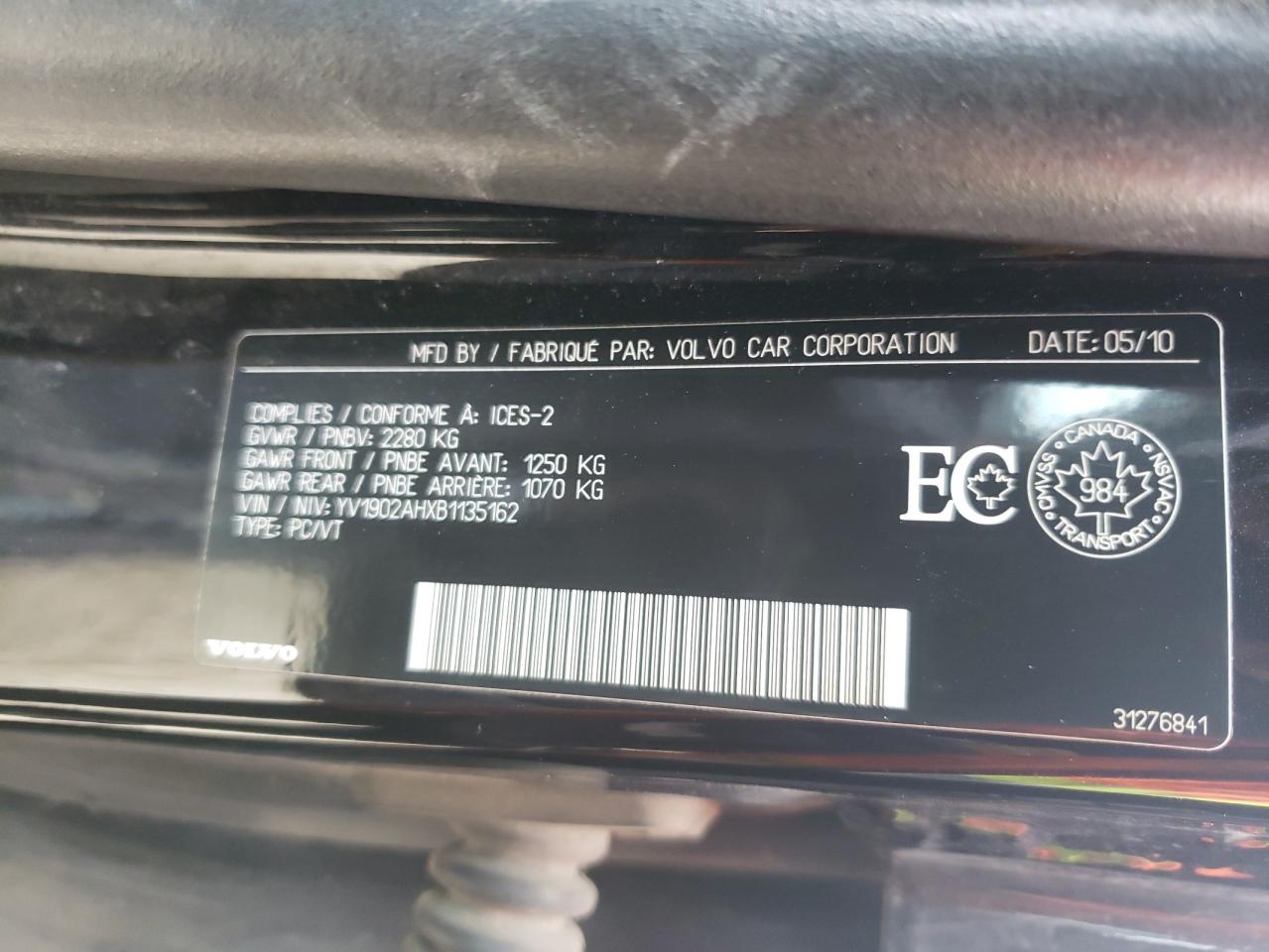 Photo 10 from auction – 2011 VOLVO S80 T6 with VIN YV1902AHXB1135162