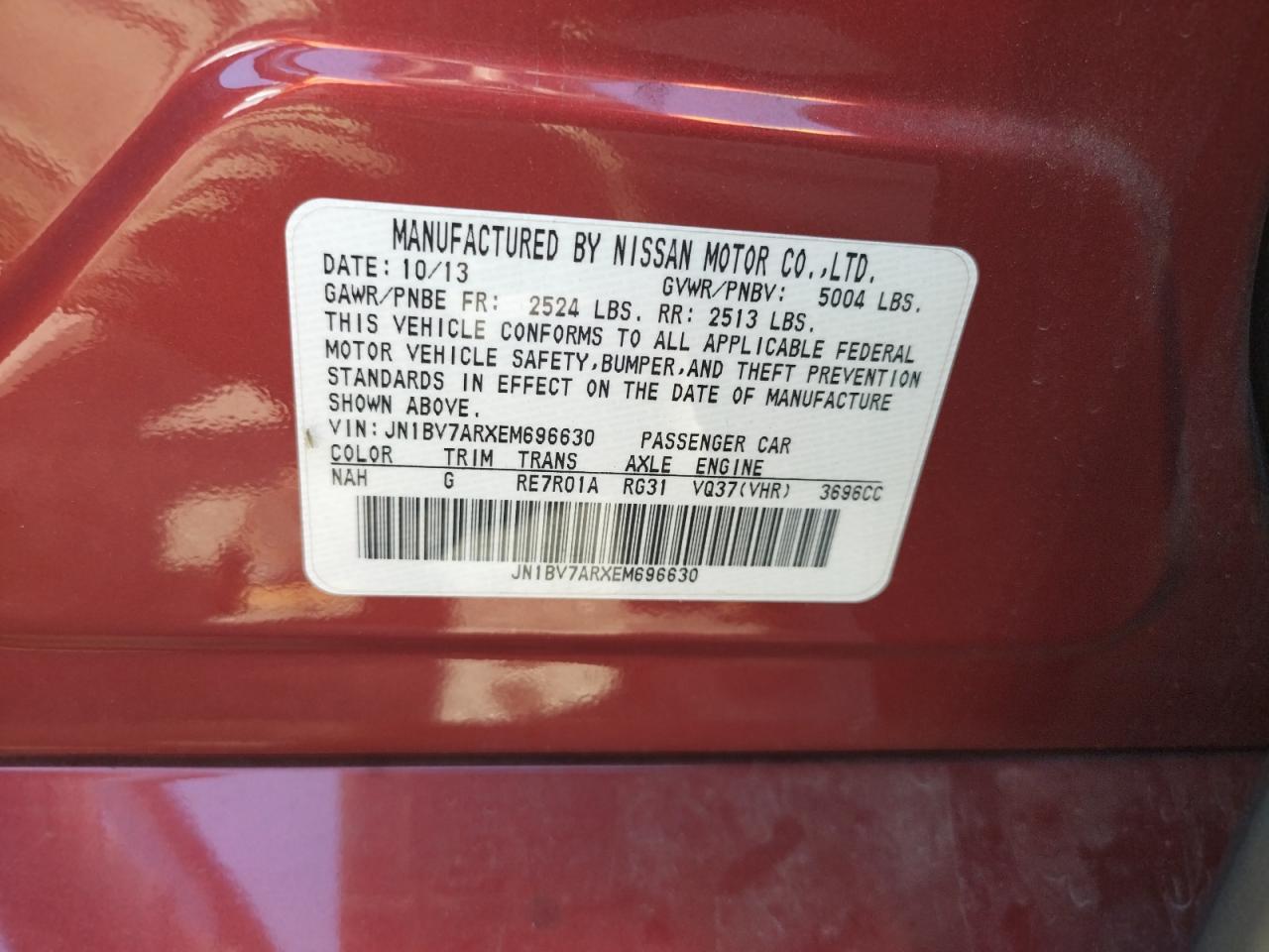 Photo 10 from auction – 2014 INFINITI Q50 BASE with VIN JN1BV7ARXEM696630